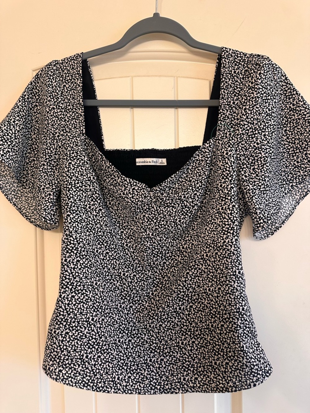 Abercrombie & Fitch Black and White Micro Dot Cowl Neck Top